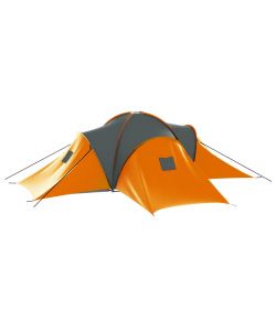 Tenda da Campeggio per 9 Persone in Tessuto Grigio e Arancione
