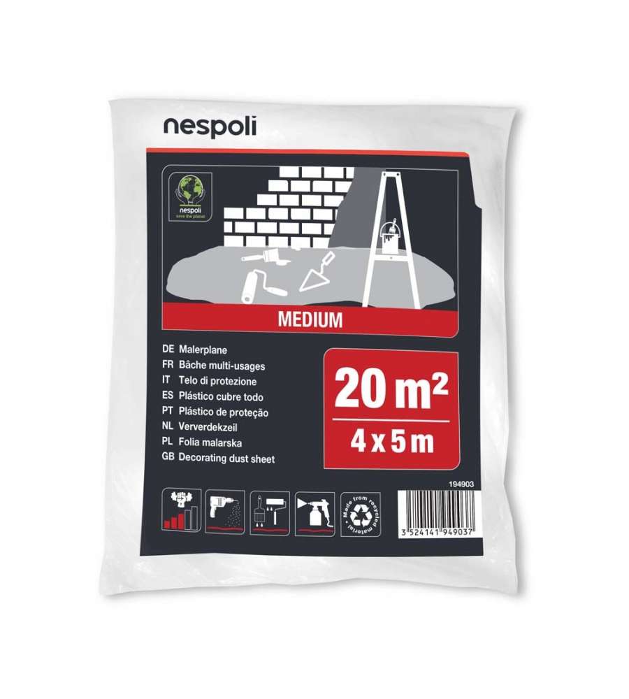 Nespoli Telo Protettivo Medium 4x5mt in Polietilene Trasparente - 20mq
