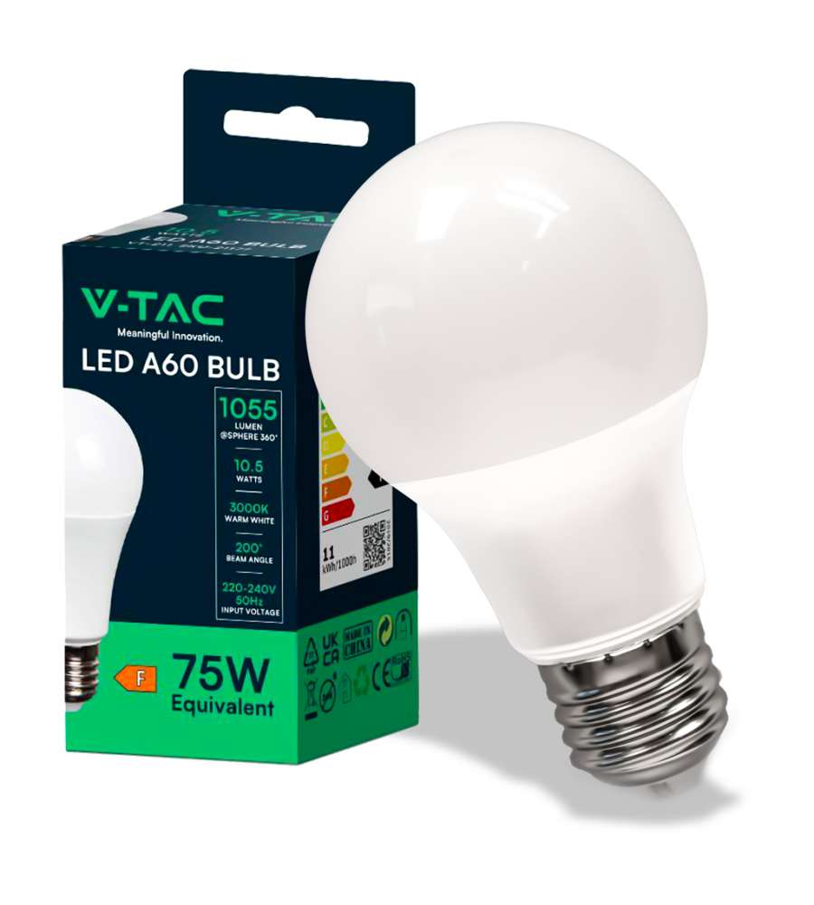V-TAC Lampadina LED E27 10.5W 100LM/W A60 3000K