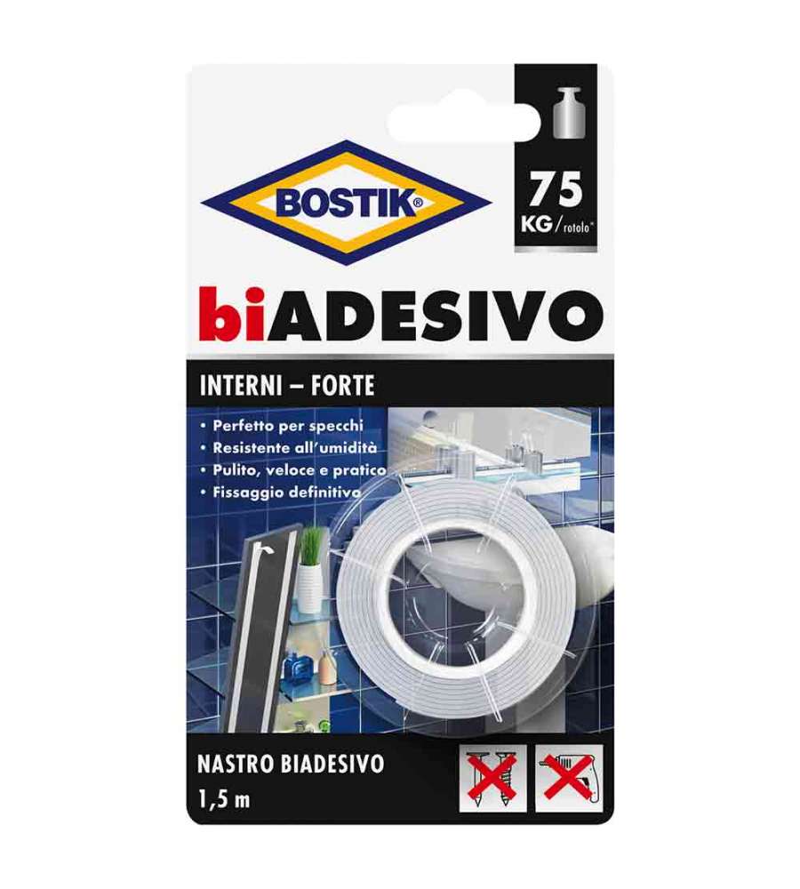 Bostik Nastro Biadesivo Rimovibile Forte Bianco per Interni - 1,5 m