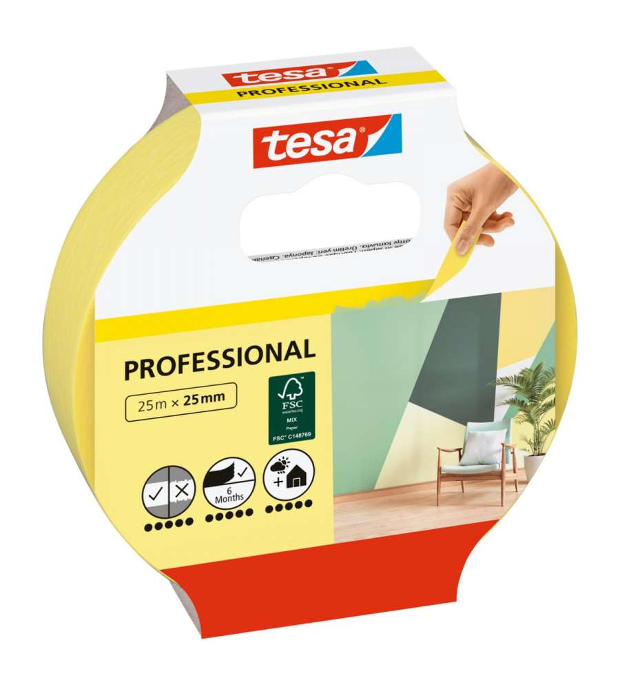 Tesa Nastro Mascheratura Professionale Washi Giallo 25 m x 25 mm