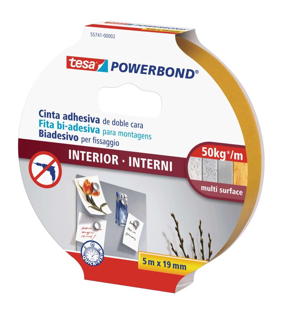 Tesa Nastro Biadesivo Interni 5 m x 19 mm Bianco per Fissaggi Resistenti