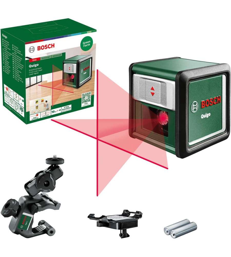 Bosch Livella Laser Quigo Verde con Morsetto Universale MM2 7m Precisione 0,8 mm