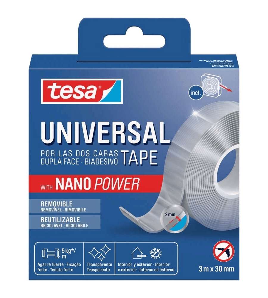 Tesa Nastro Biadesivo Trasparente Nano Power 3x300 cm Interni Esterni