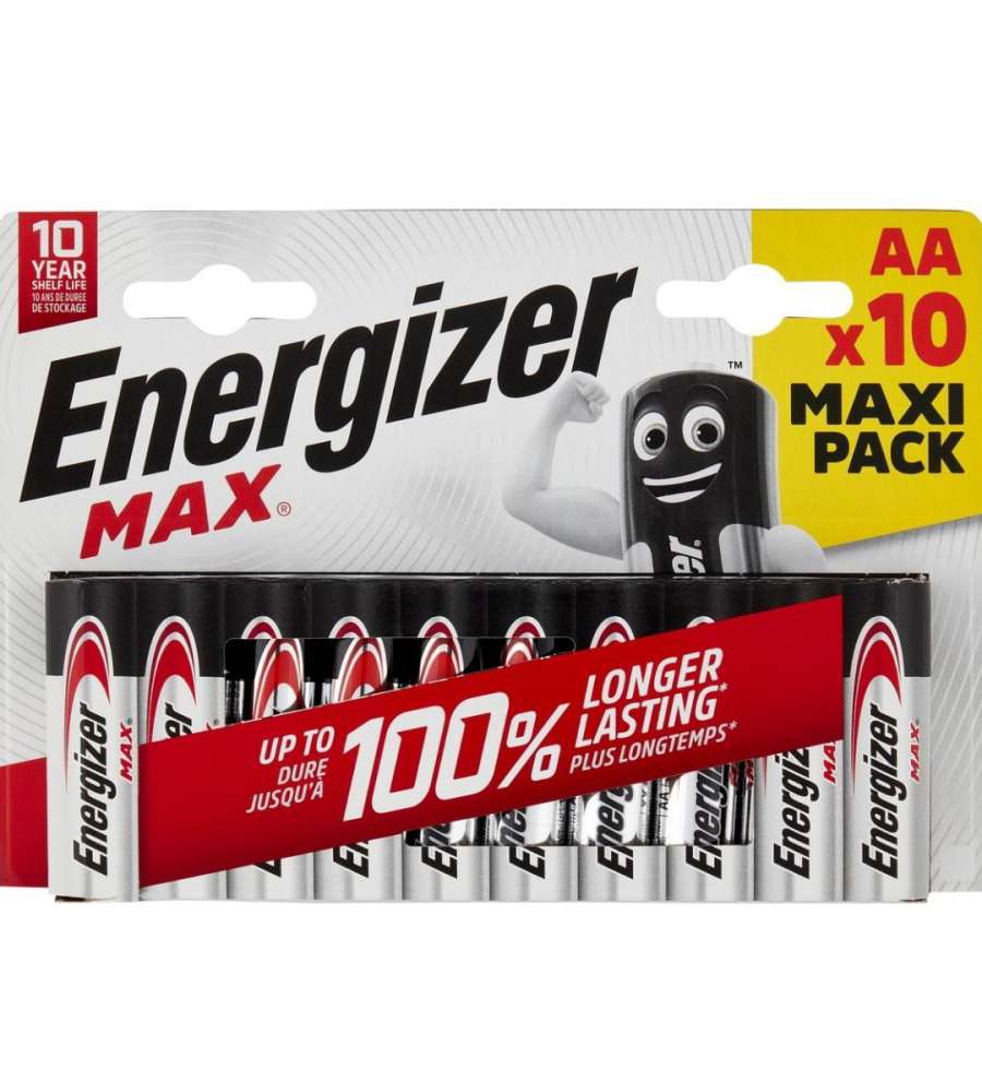 Energizer Batterie Alcaline AA Max - 10 Pile Ministilo - Lunga Durata