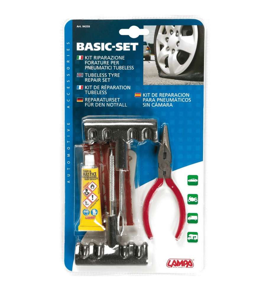 Lampa Kit Riparazione Forature Pneumatici Tubeless Basic-Set Multicolore
