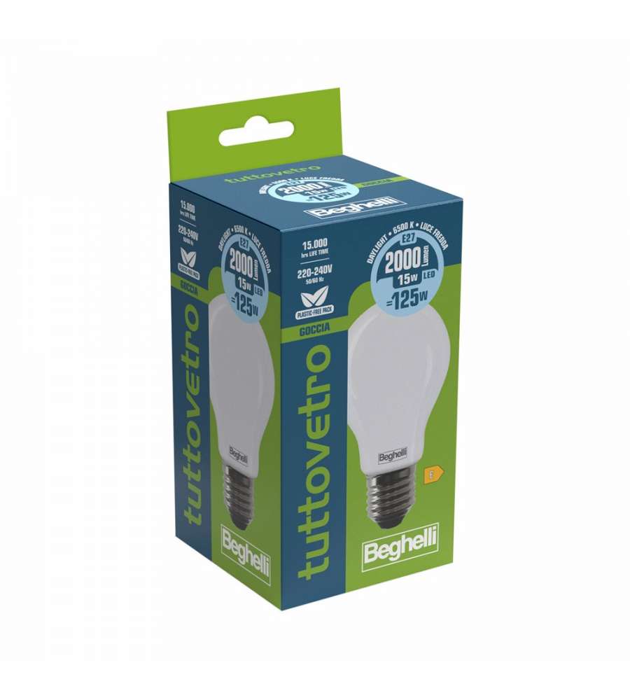 Lampadina a Led Tuttovetro Goccia 15W E27 6K5 Luce Fredda