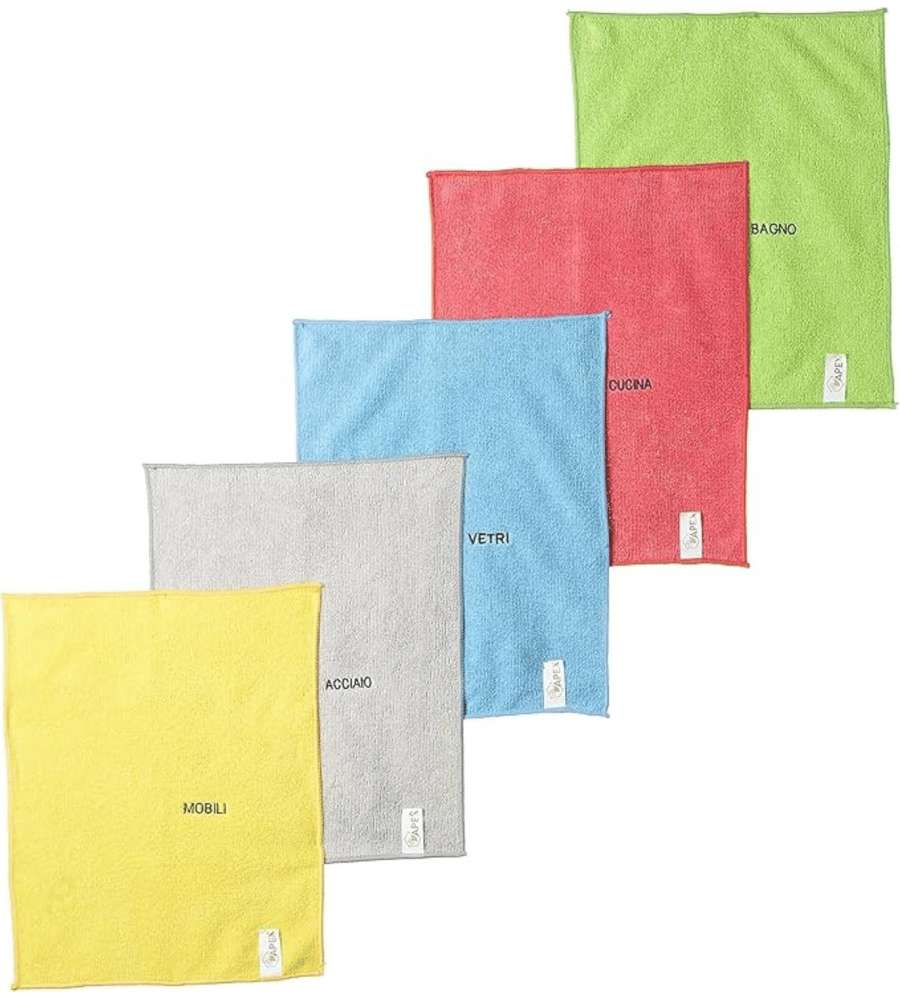 Apex Set 5 Panni Microfibra Colorati 30x38 cm per Pulizia Casa