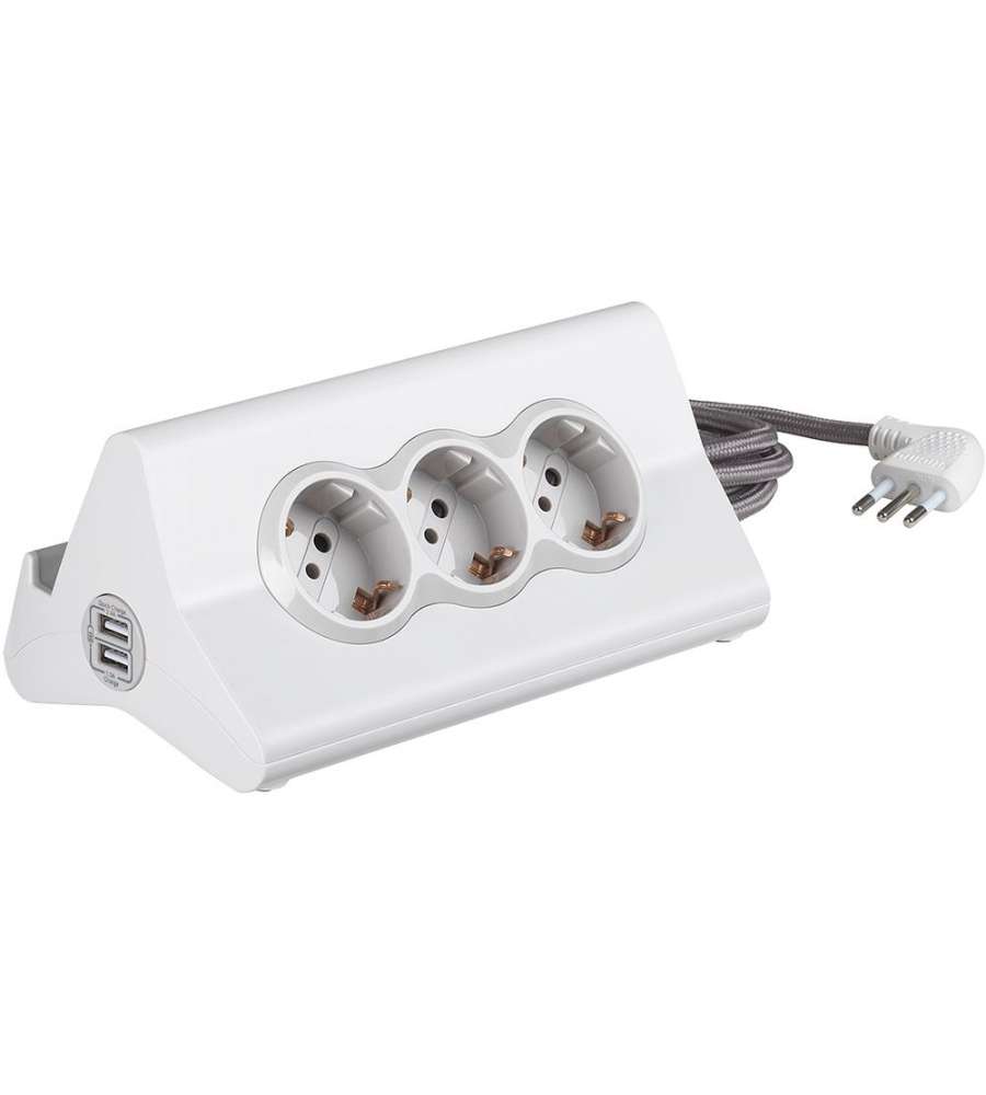 Bticino Multipresa Bianca - con 2 Prese 2P+T - 1 Presa Shucko + 2 USB
