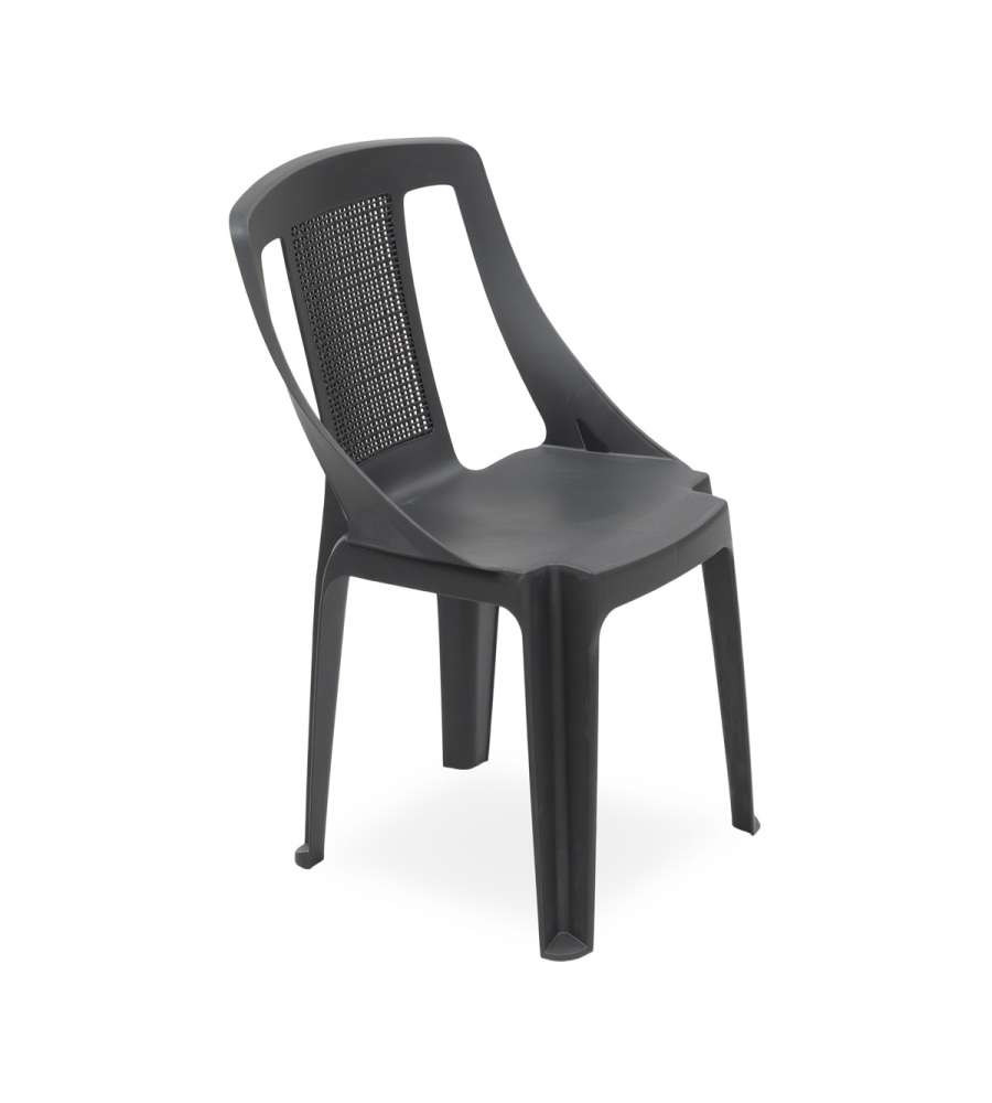 Sedia da Giardino Impilabile in Polipropilene Effetto Juta Antracite 48x52,5x81 cm - Ipae Progarden