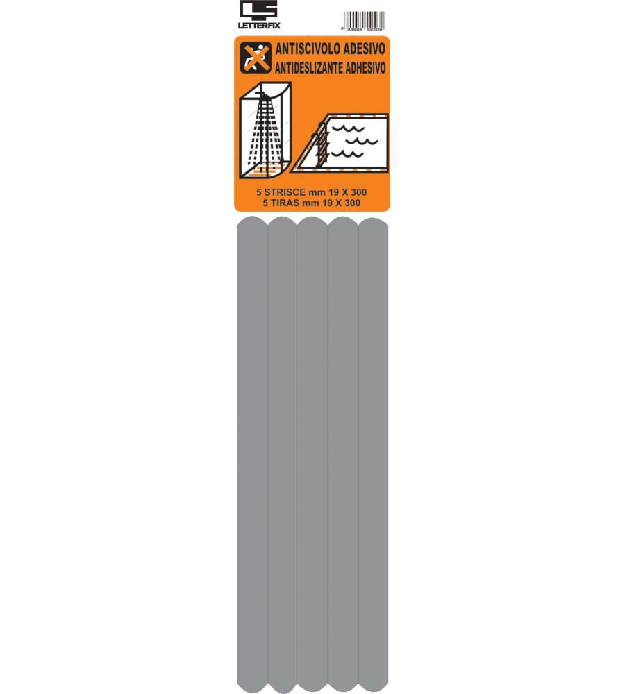 ROSH Nastro adesivo antiscivolo grigio 19 mm x 300 mm blister 5 strisce