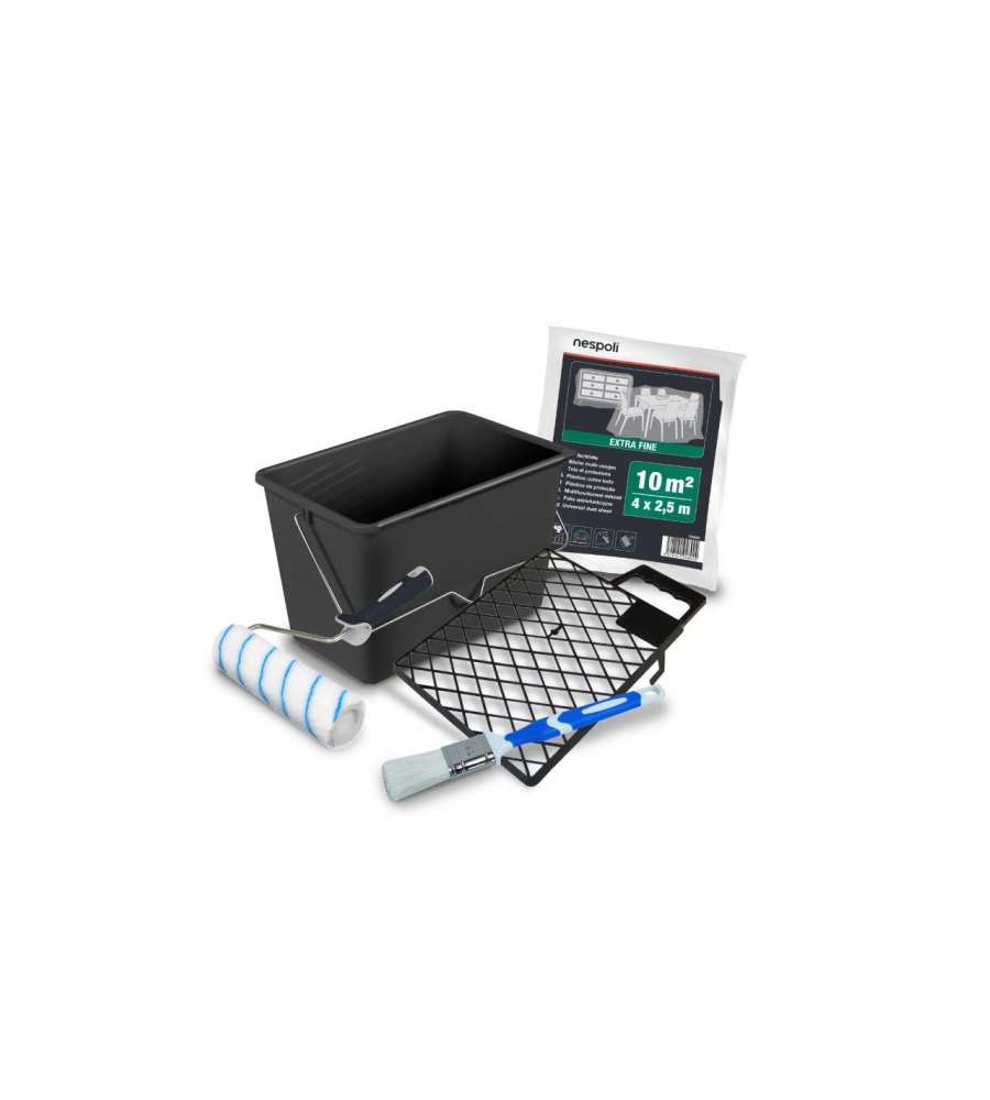 Nespoli Kit Secchio Tinteggiatura 12L - Rullo, Pennello e Telo 10mq