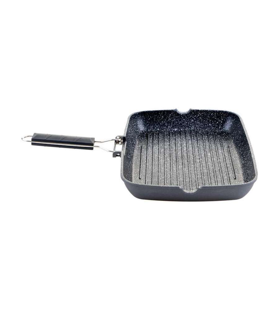 Bistecchiera Antiaderente Grandi Cotture con Manico Pieghevole 24x24 cm