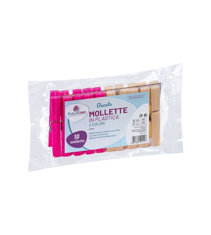 Mollette in Plastica per Bucato in 2 Colori - 10 Pezzi