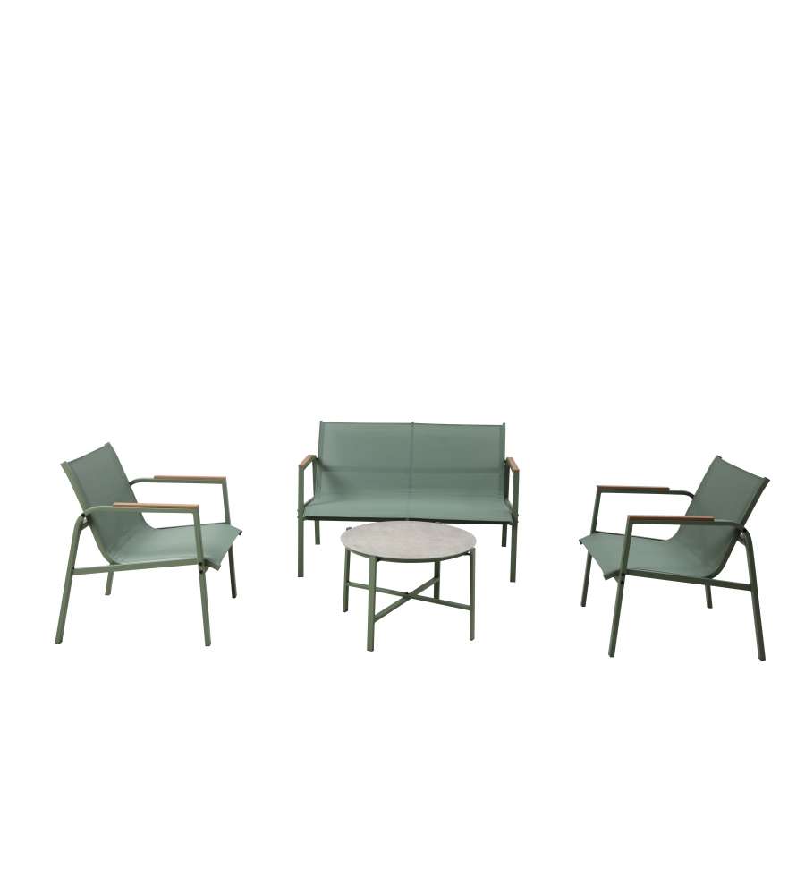 Domo Mea Salotto da Giardino Best Green - Divano Poltrone Tavolino Textilene Verde