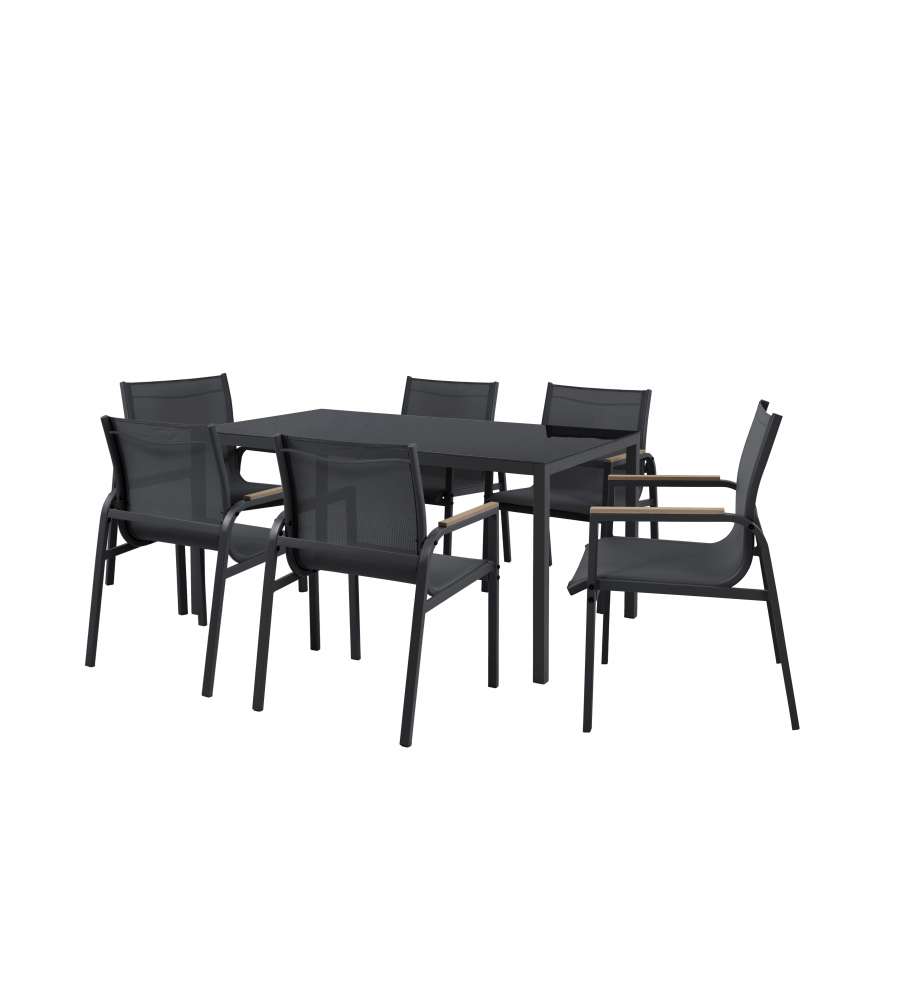 Domo Mea Set Pranzo Best Grey - Tavolo Vetro Temperato e 6 Sedie Grigio Scuro