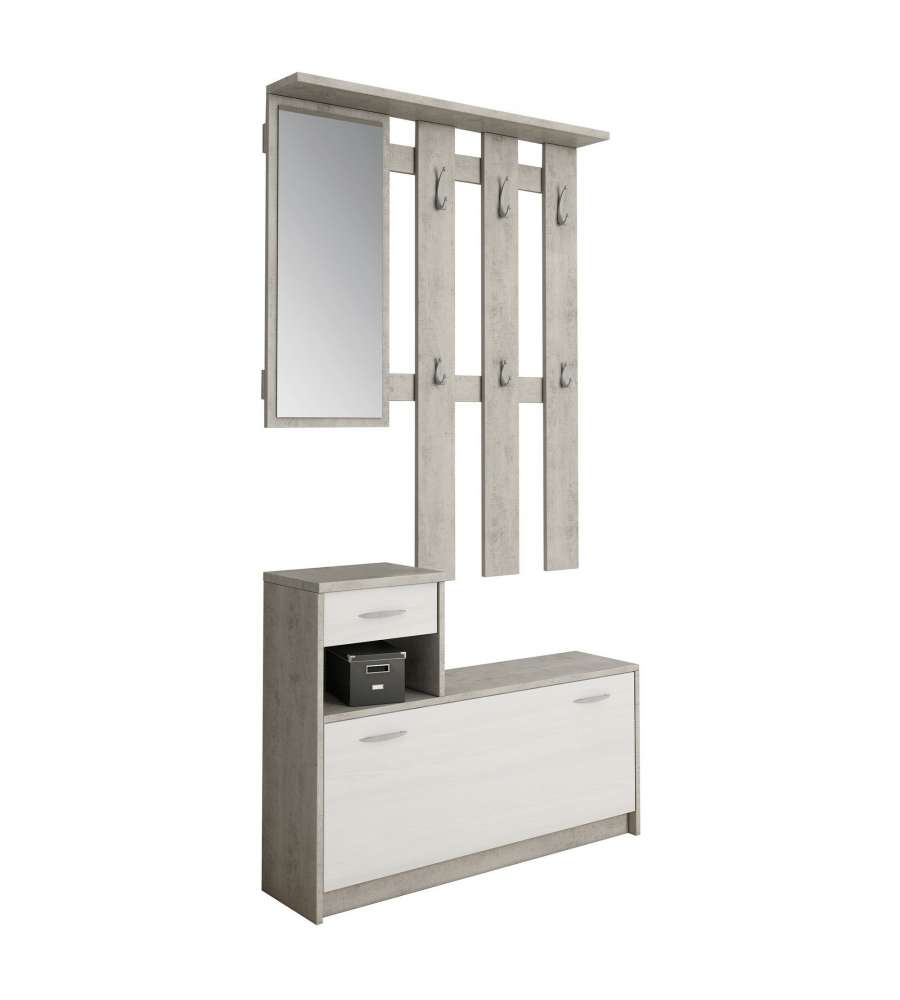 Mobile Ingresso Ken Vera Cemento e Bianco con Scarpiera e Specchio