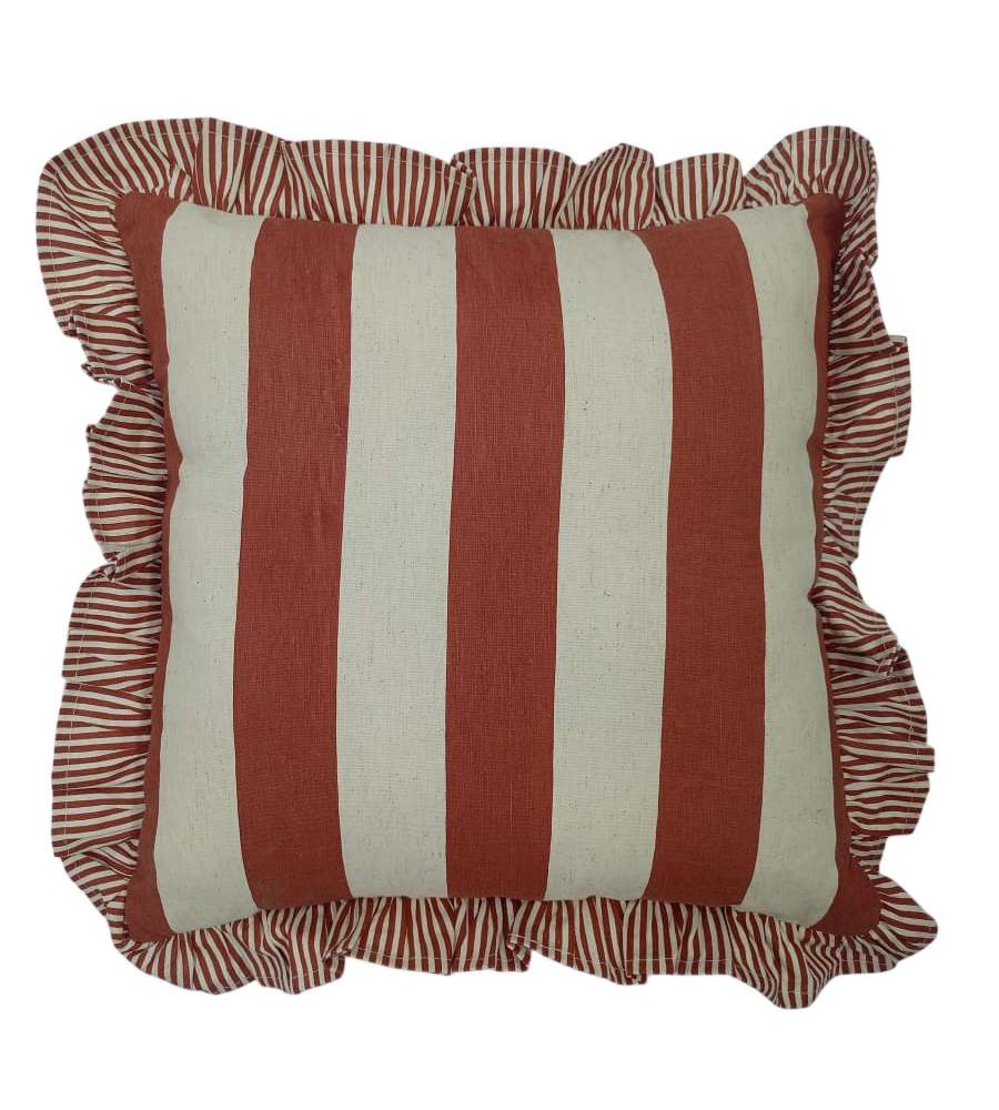 Domoea - Cuscino quadrato 45x45 cm righe rosso in cotone con frill