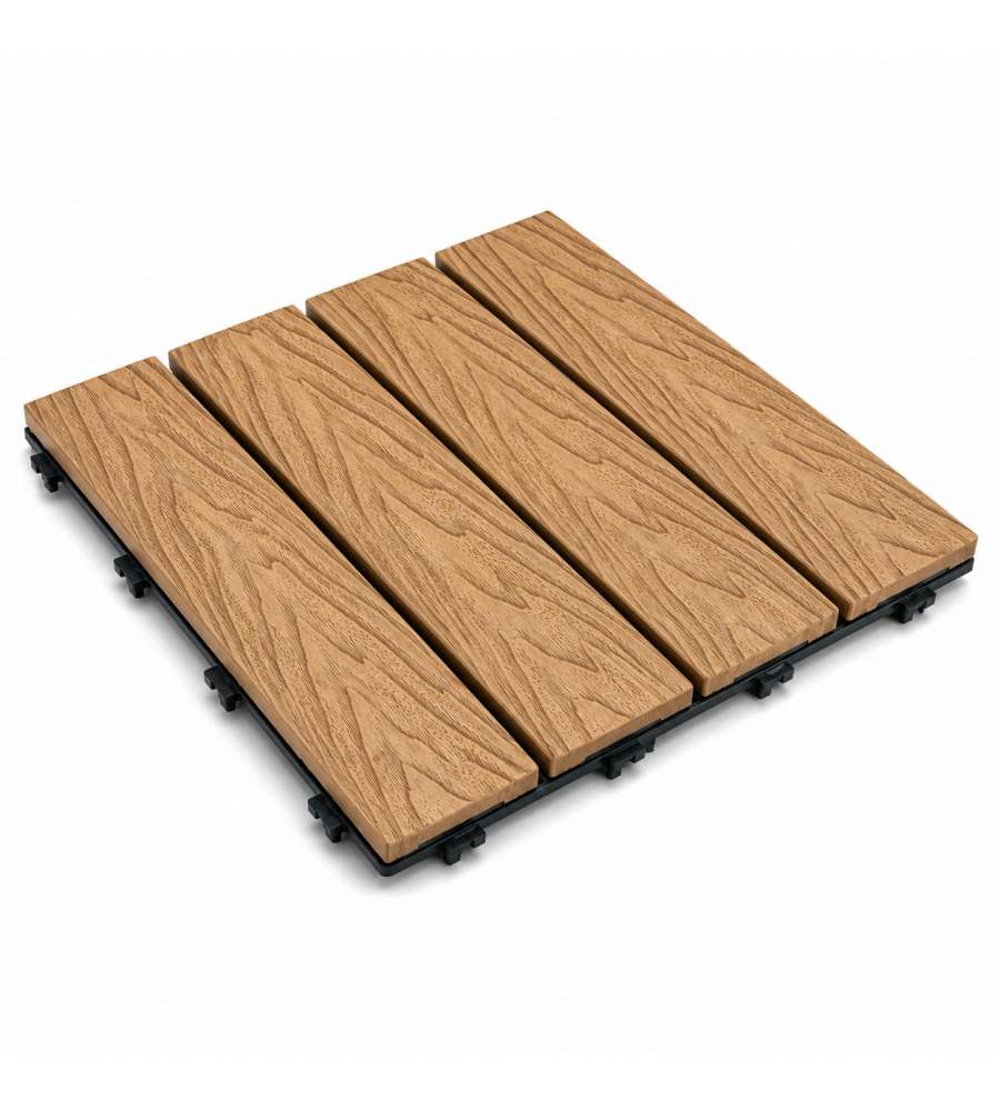 Piastrella ad incastro WPC 30x30 cm per esterni colore teak naturale antiscivolo