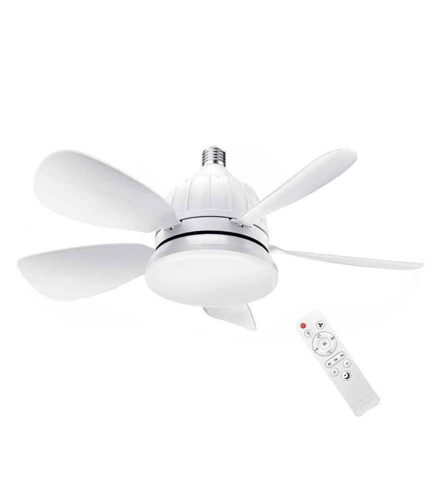 Ventilatore da soffitto 12W con luce LED e telecomando - Bianco - 45,8 cm