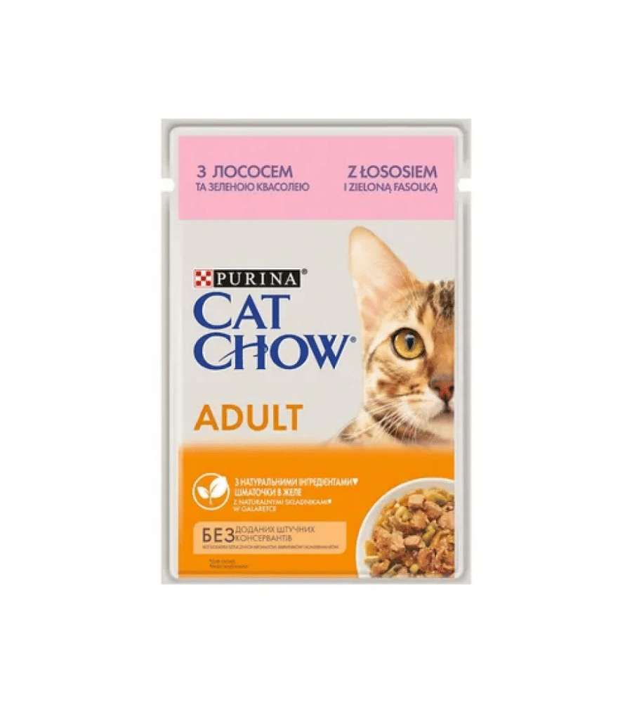 Purina Cat Chow Alimento Umido Gatti Adulti Salmone e Fagiolini 85 g