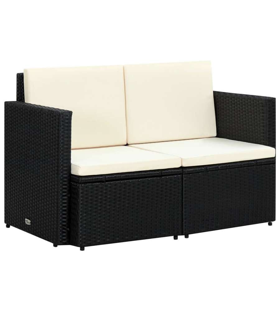 Divano da Giardino a 2 Posti con Cuscini in Polyrattan Nero 44179