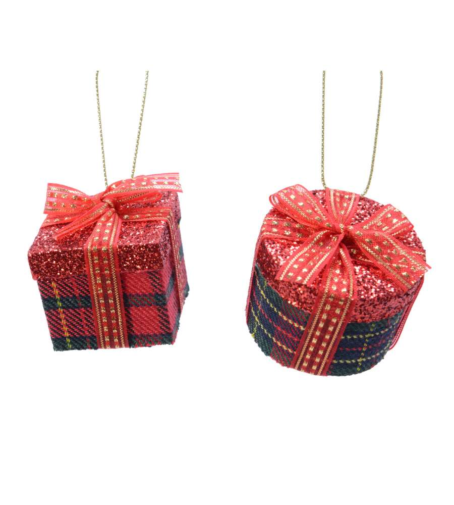 Decoris Addobbo Natalizio Giftbox Rosso in Plastica - 4,2x3,7 cm