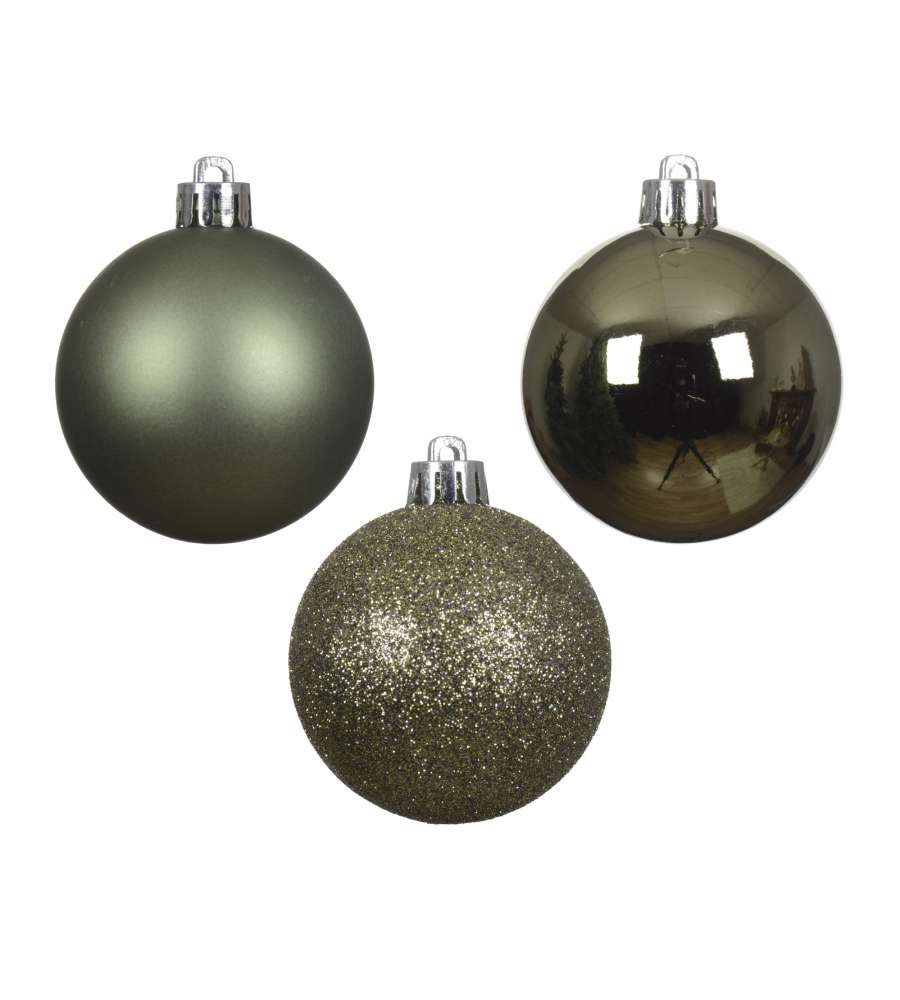 Set 10 sfere natalizie verdi rosmarino 6 cm finiture assortite