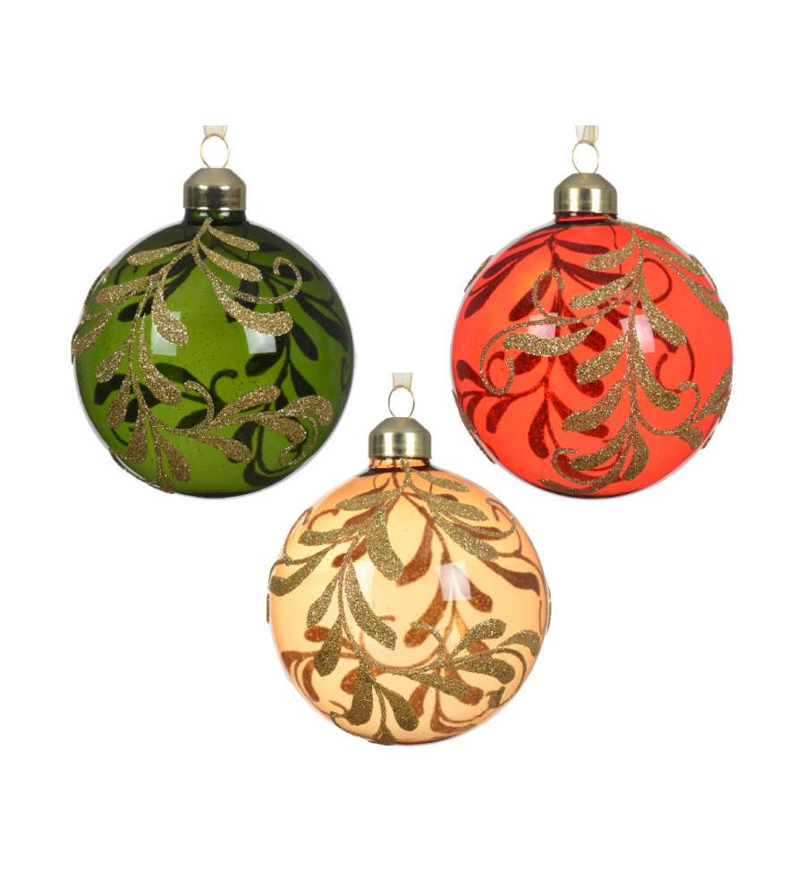 Decoris Pallina di Natale in Vetro - Decorazione Rami Glitterati - 8cm