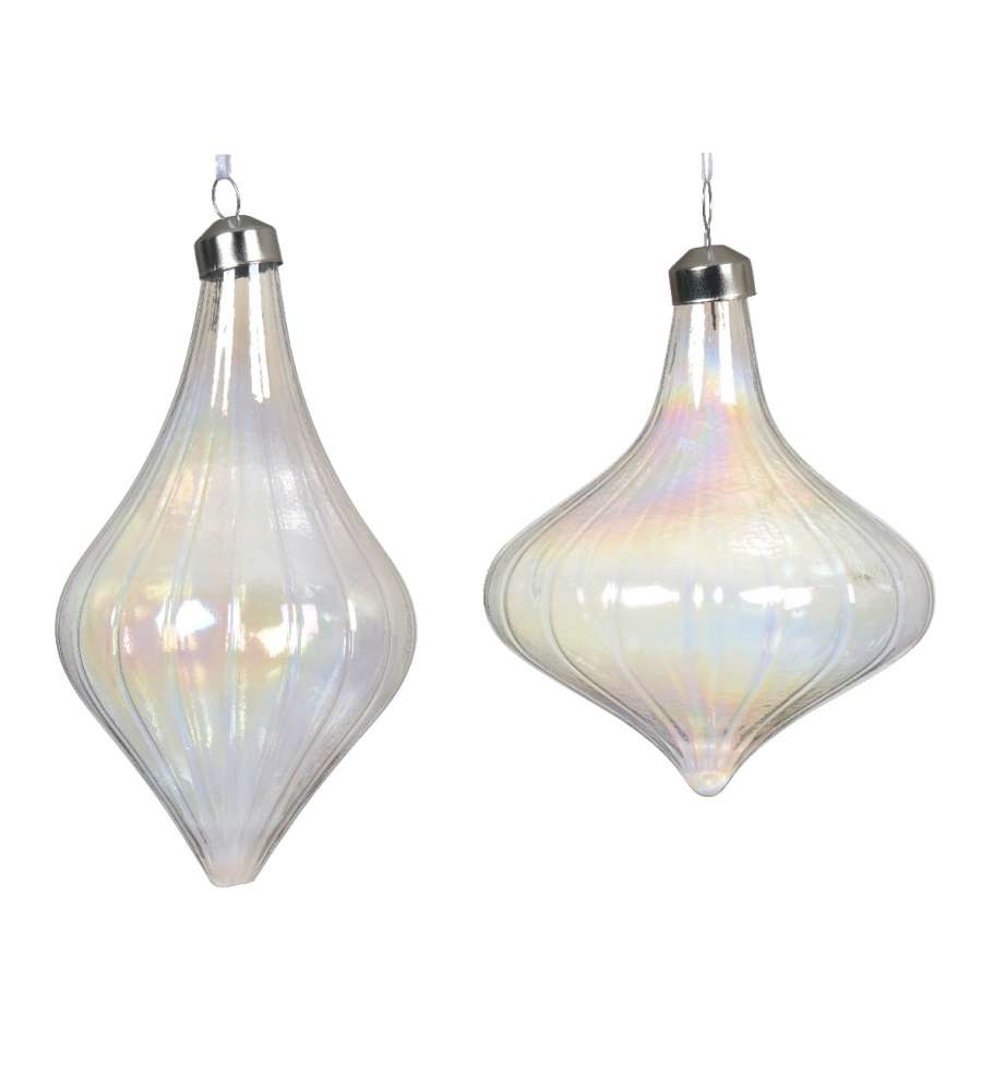 Decoris Pallina di Natale Elegante in Vetro con Nastro Bianco - 10 cm