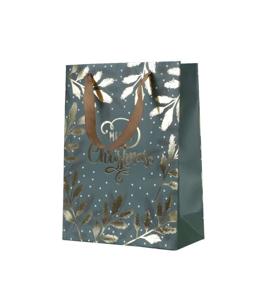 Decoris Sacchetto Regalo Verde e Oro - 12x30x42 cm