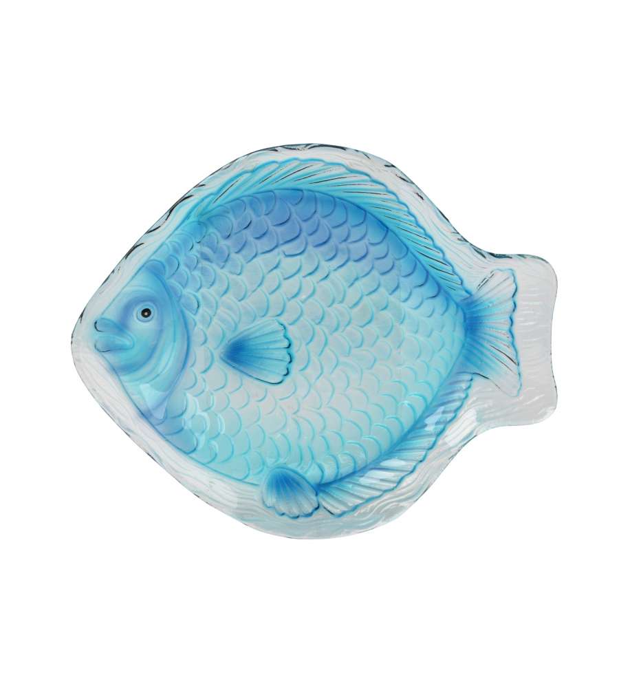 Kaemingk Vassoio decorativo blu vetro pesce 26,5x32 cm