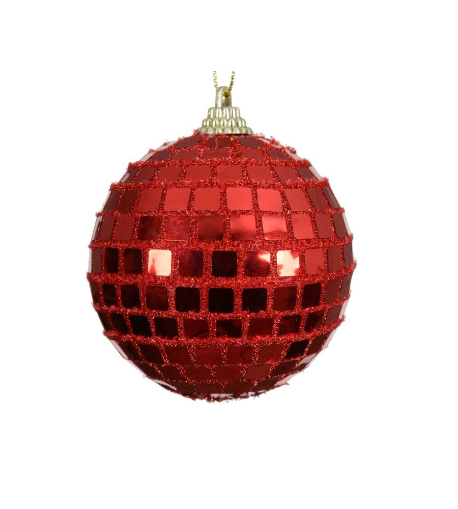 Decoris Pallina Natale Rossa Infrangibile con Filo Dorato - 8cm