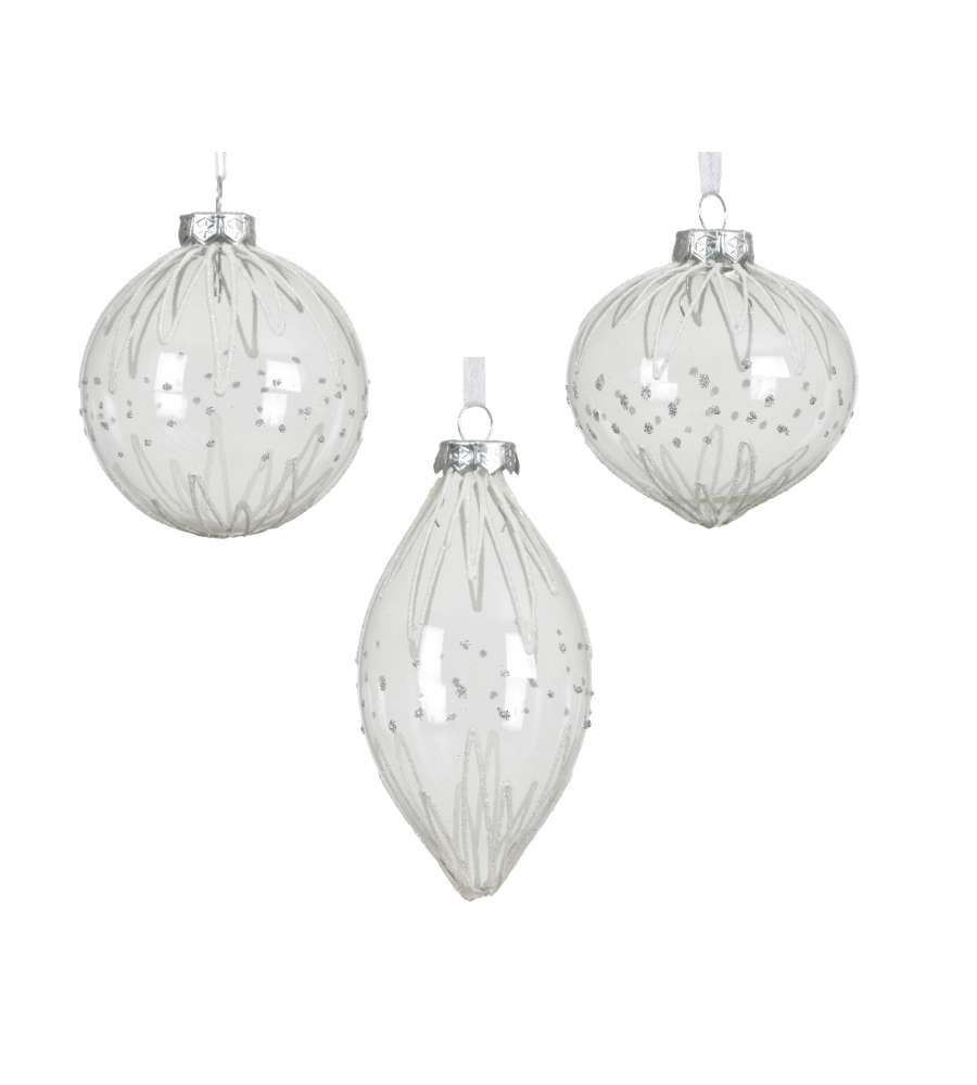 Decoris Pallina di Vetro Bianco Glitter - Eleganza Natalizia - 8cm
