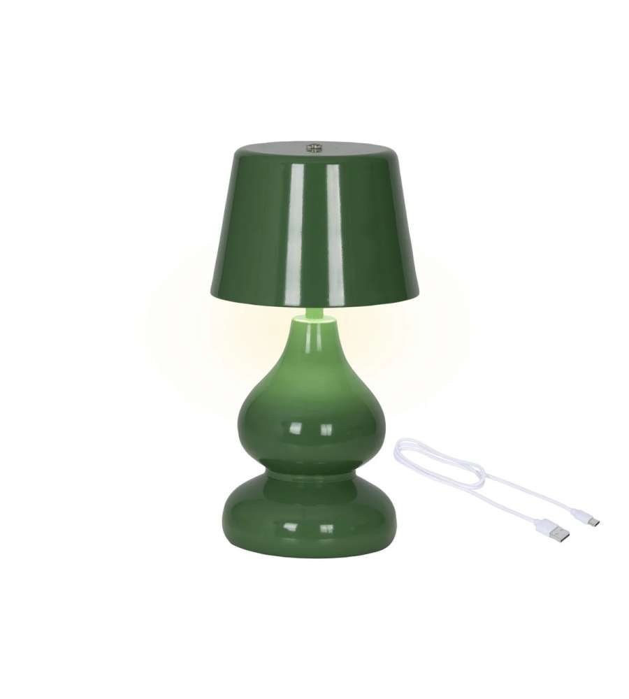 Lumineo Lampada da Tavolo Verde LED 13x26 cm Ricaricabile Elegante