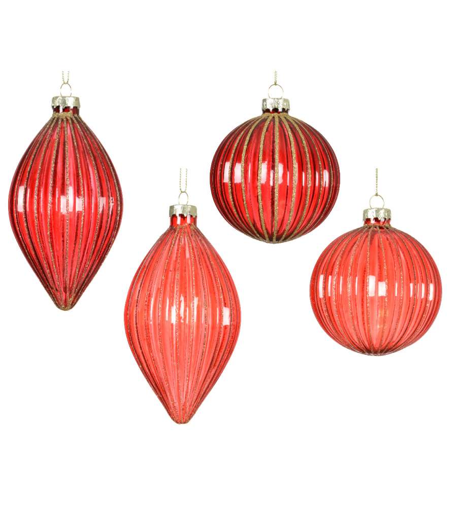 Decoris Pallina di Natale in Vetro - Righe Glitterate - 8 cm