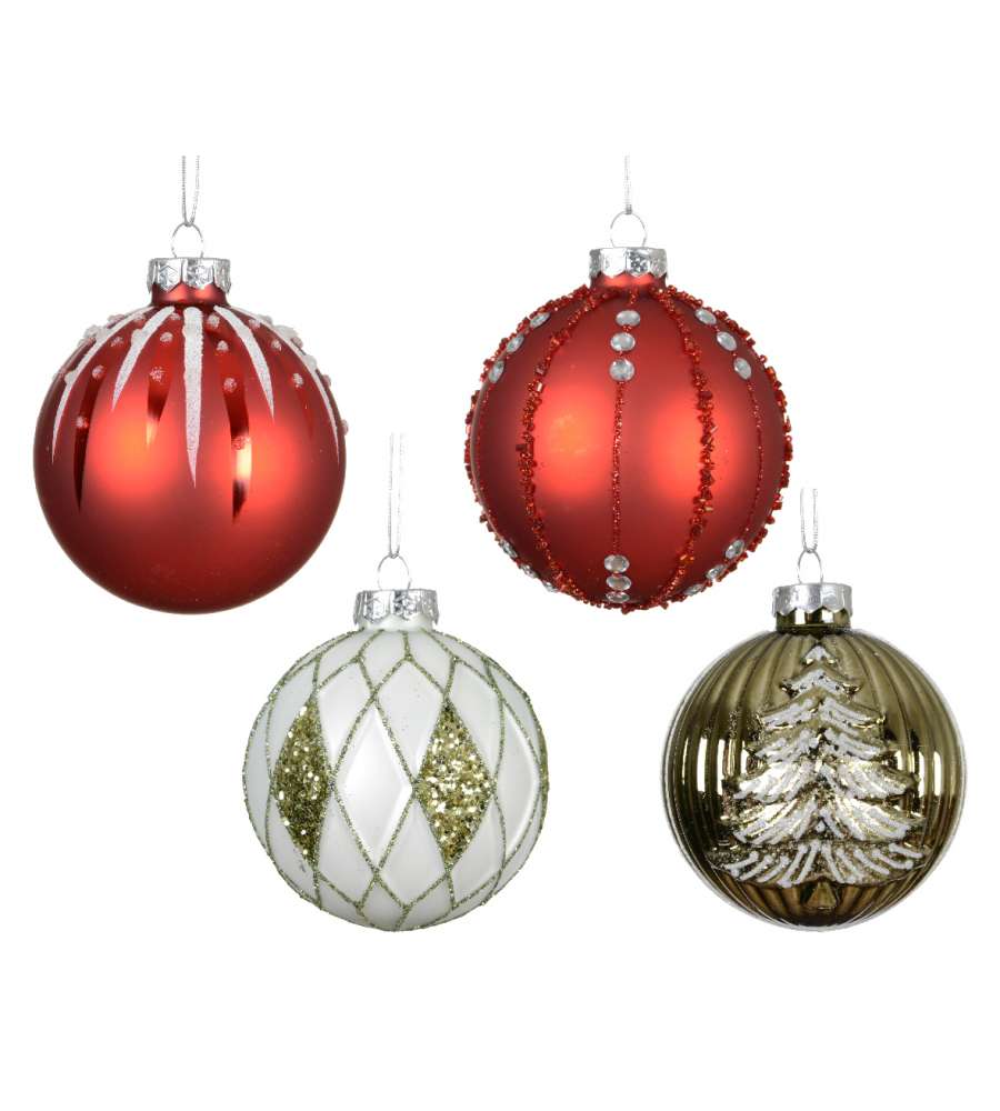 Decoris Pallina di Natale in Vetro - Decorazioni Glitter Assortite - 8cm