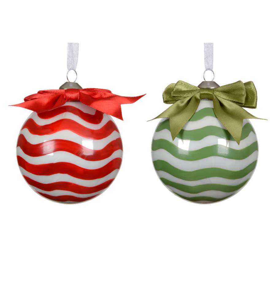 Decoris Sfera di Natale in Vetro - Decoro a Righe in Vernice - 8 cm