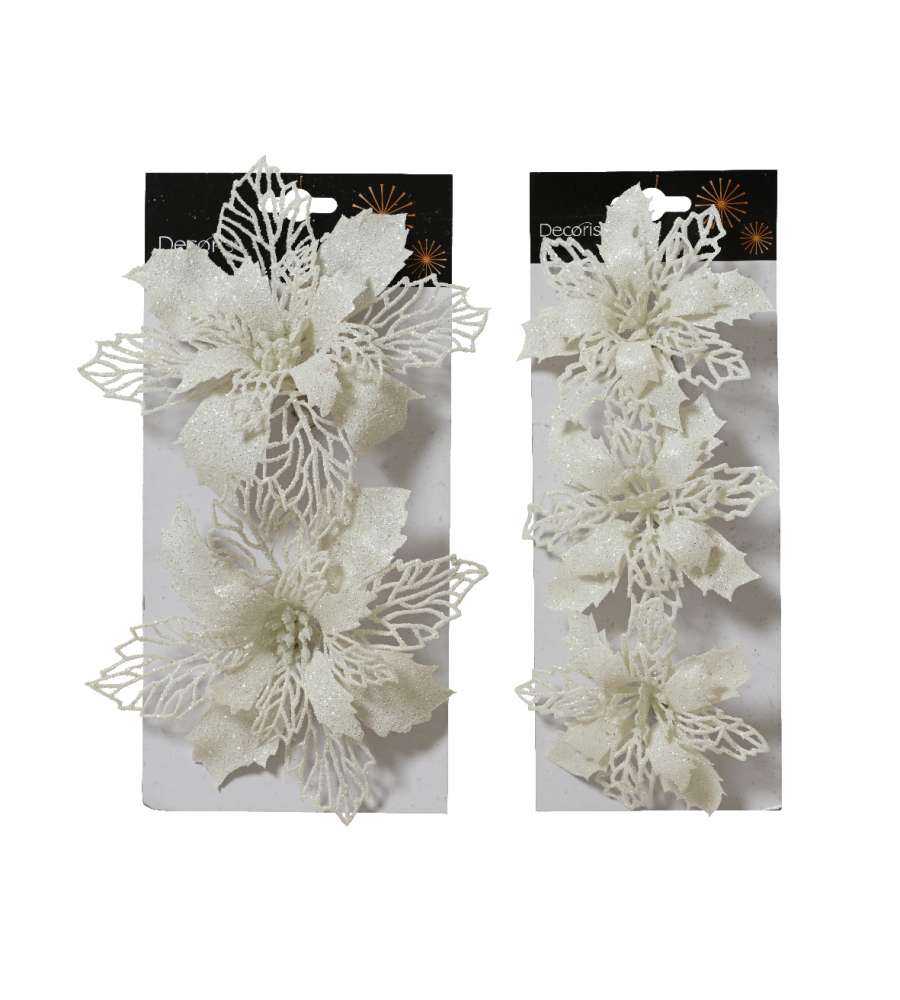 Decoris Clip Stella di Natale Bianca Decorativa - Misure Assortite
