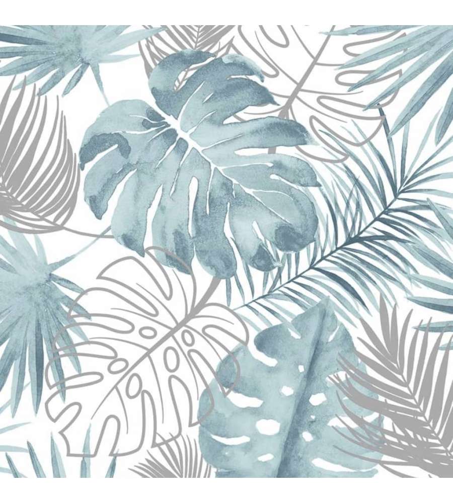 DUTCH WALLCOVERINGS Carta da Parati Motivo Foglie di Monstera Blu