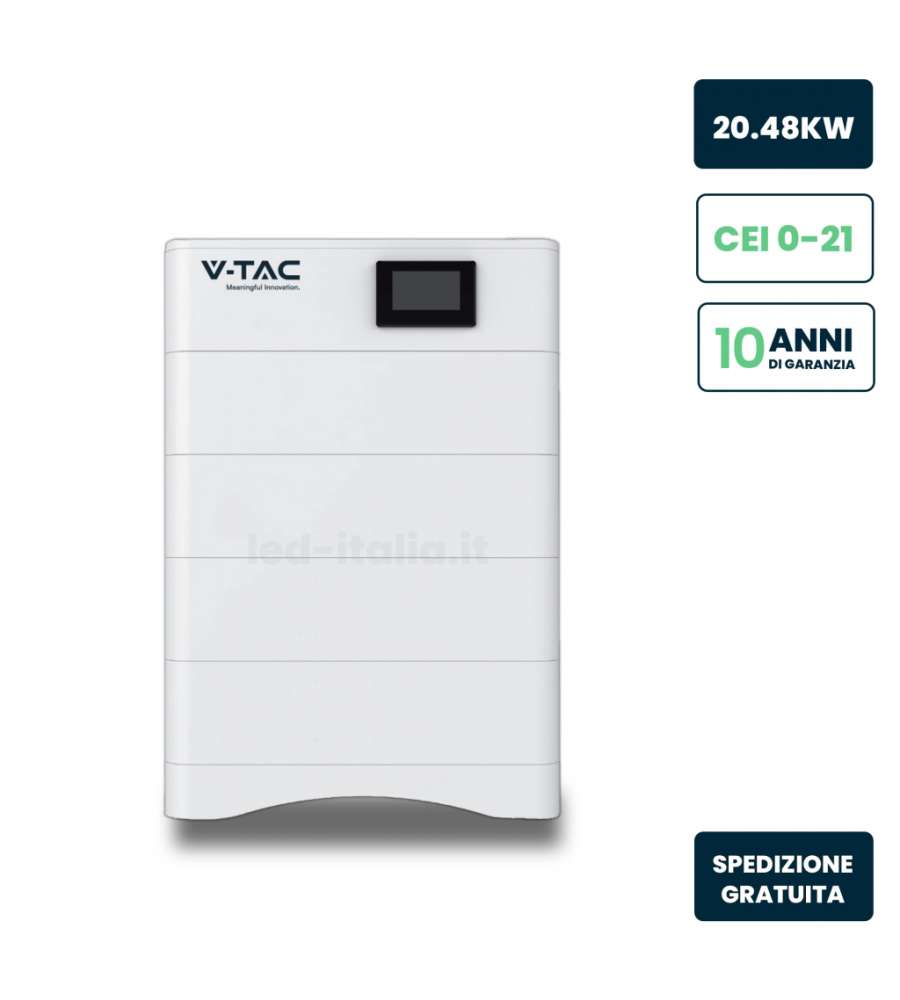 V-TAC Kit 4 Moduli Accumulo Impilabili Alta Tensione 20kWh LiFePO4, 100Ah, 204.8V, IP65, CEI 0-21