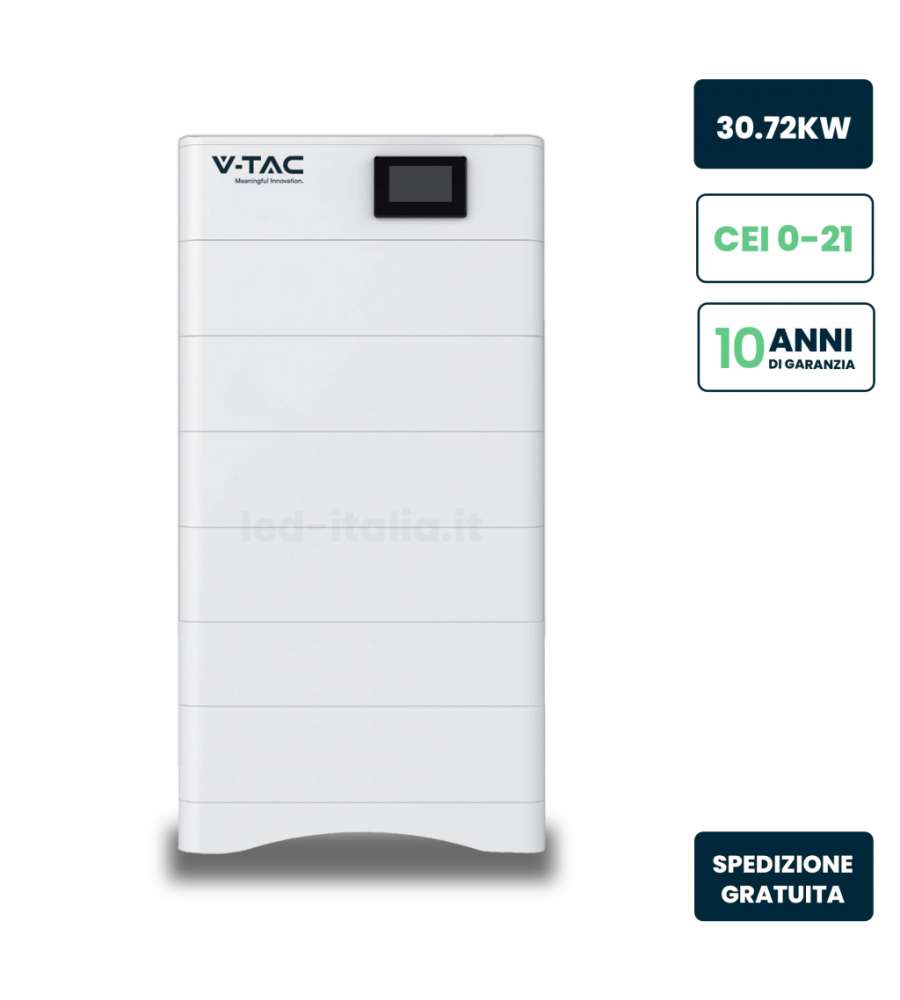 V-TAC Kit 6 Moduli Accumulo Impilabili Alta Tensione 30kWh LFP, 100Ah, 307.2V, IP65, CEI 0-21