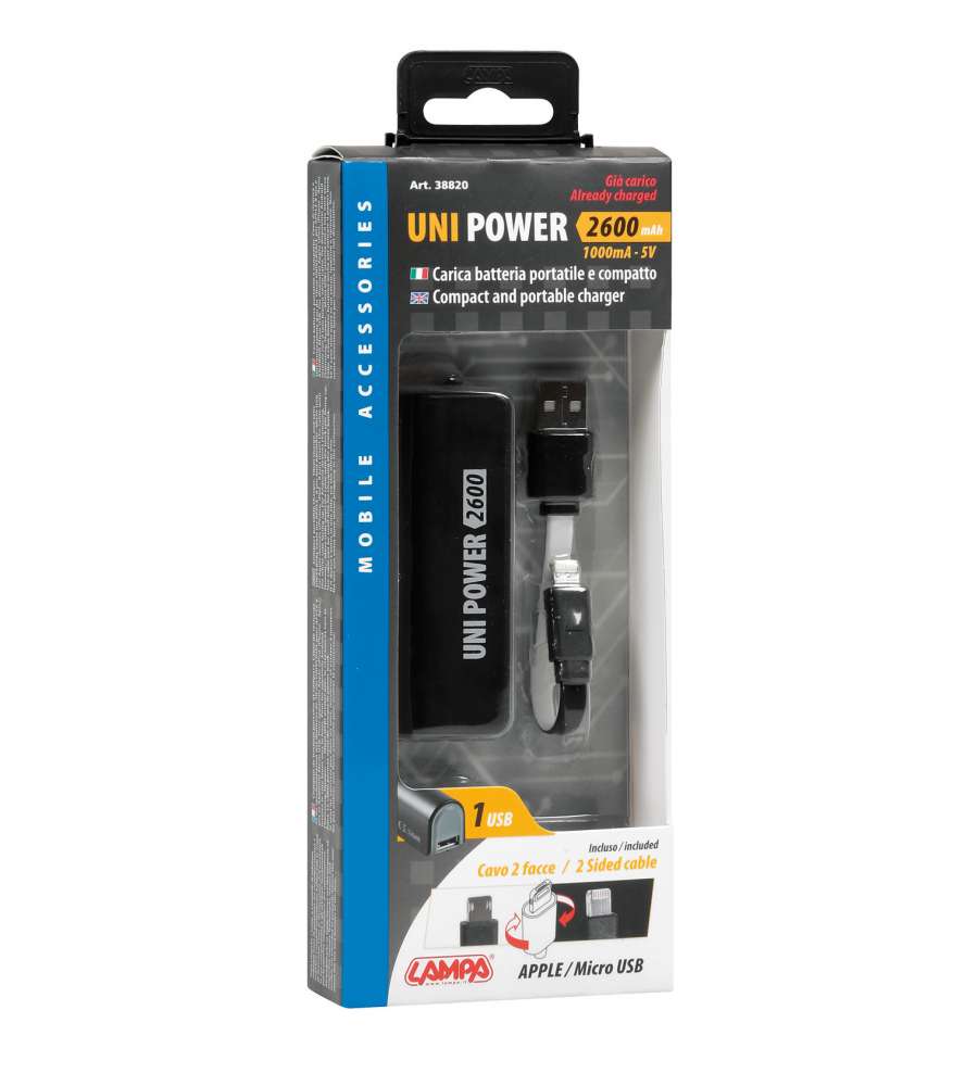 Uni-power 2600 power pack + cavo Apple/micro usb