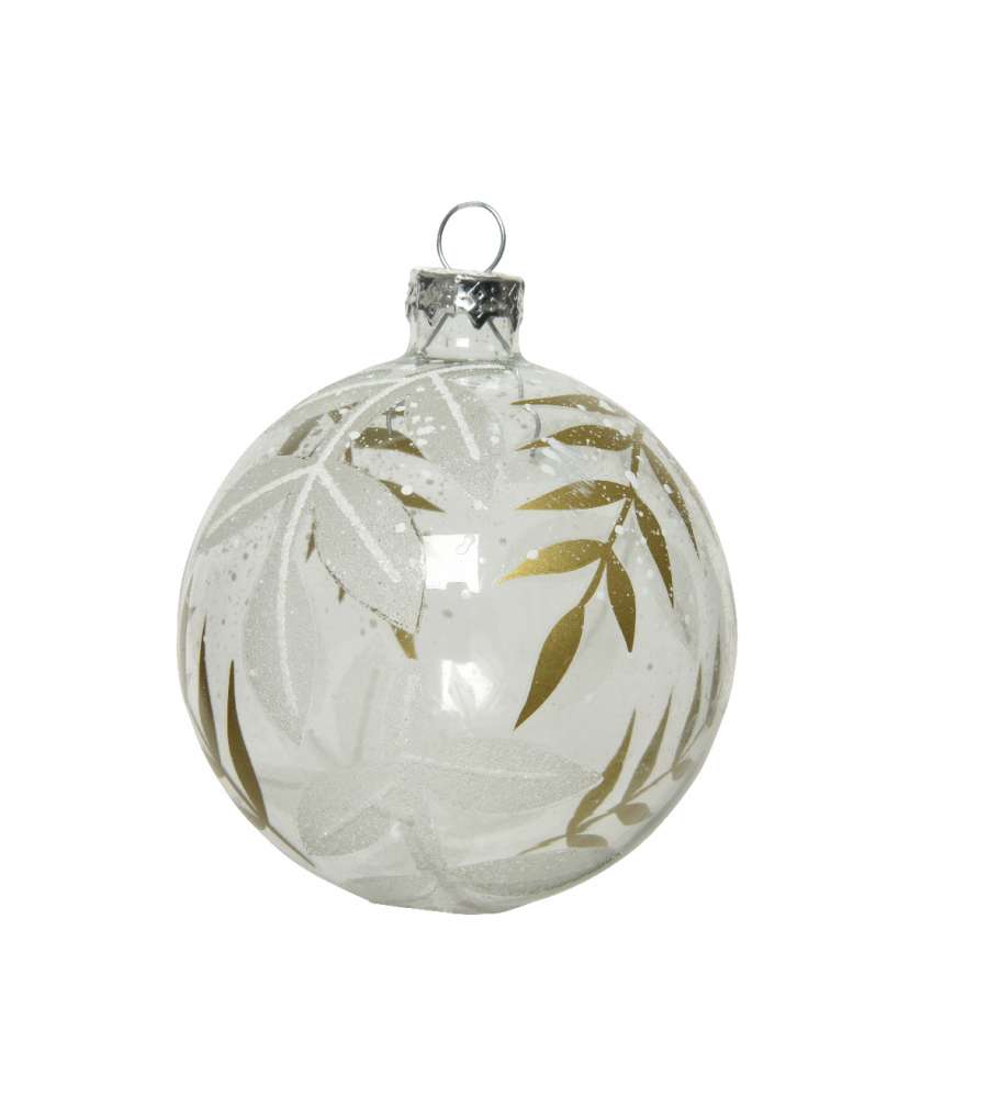 Sfera di Natale bianca con decoro foglia oro