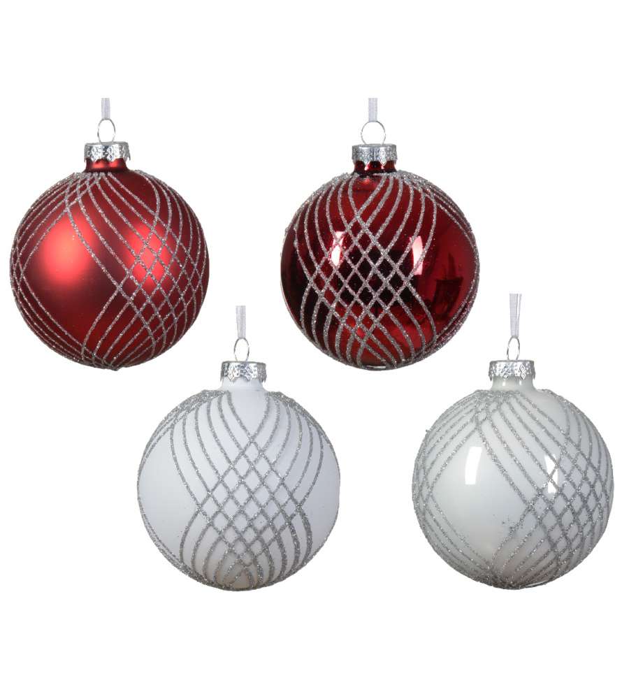 Sfera di Natale con linee silver Rossa o Bianca