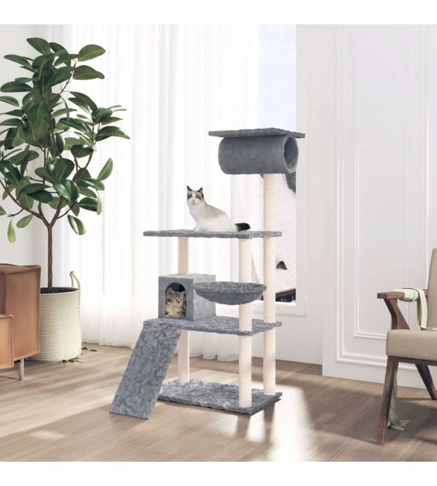 Albero per Gatti con Tiragraffi in Sisal Grigio Chiaro 131 cm