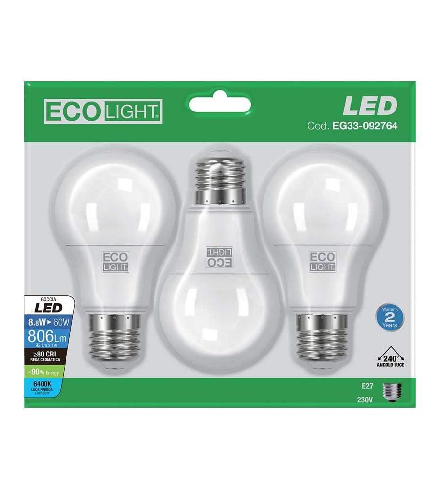 Lampada Classica Led  ECOLIGHT Goccia A60 - 9W