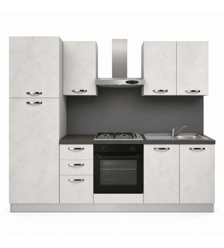 Cucina lineare 255 cm Stone Bianco con elettrodomestici Beko Norah