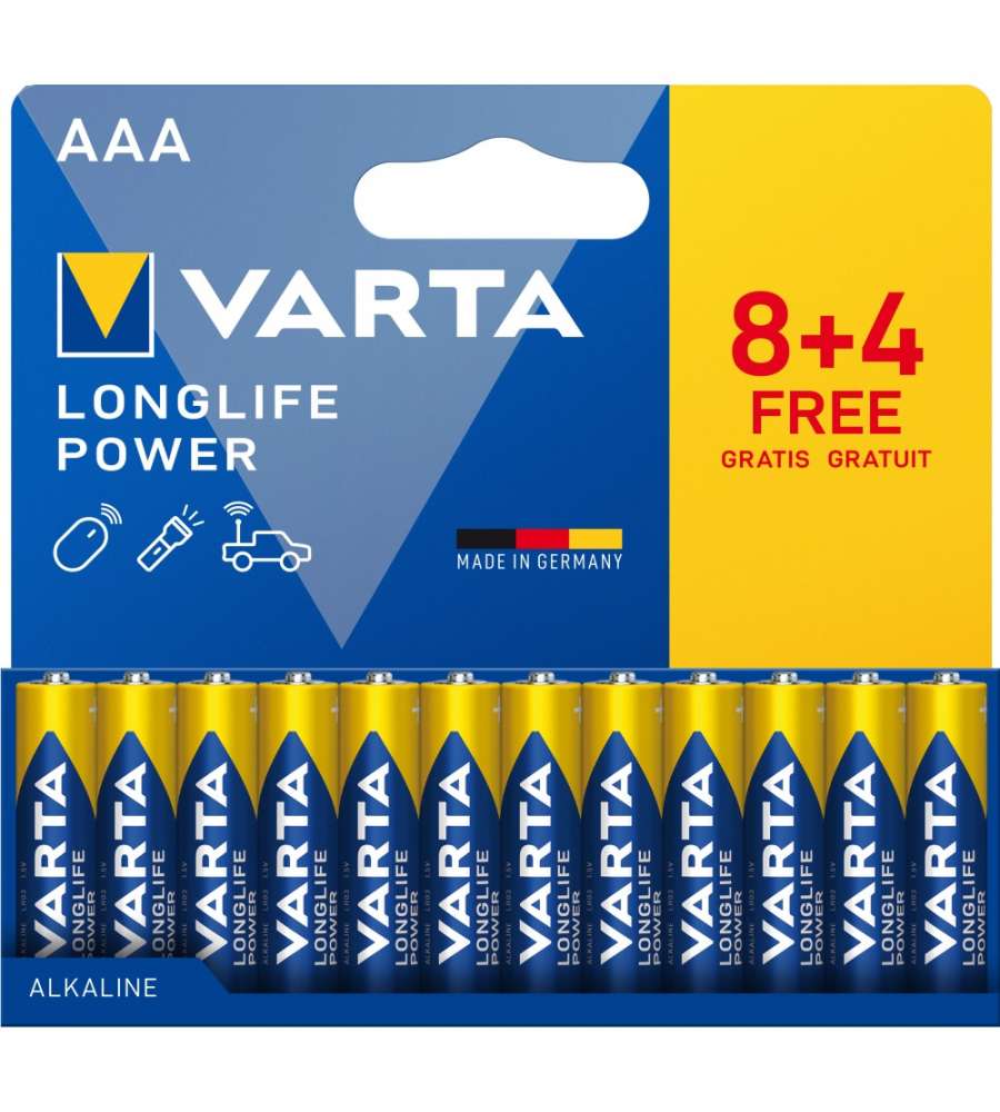 Varta Batterie AAA Longlife Power Pack 12 - Alcaline 1,5V - Made in Germany