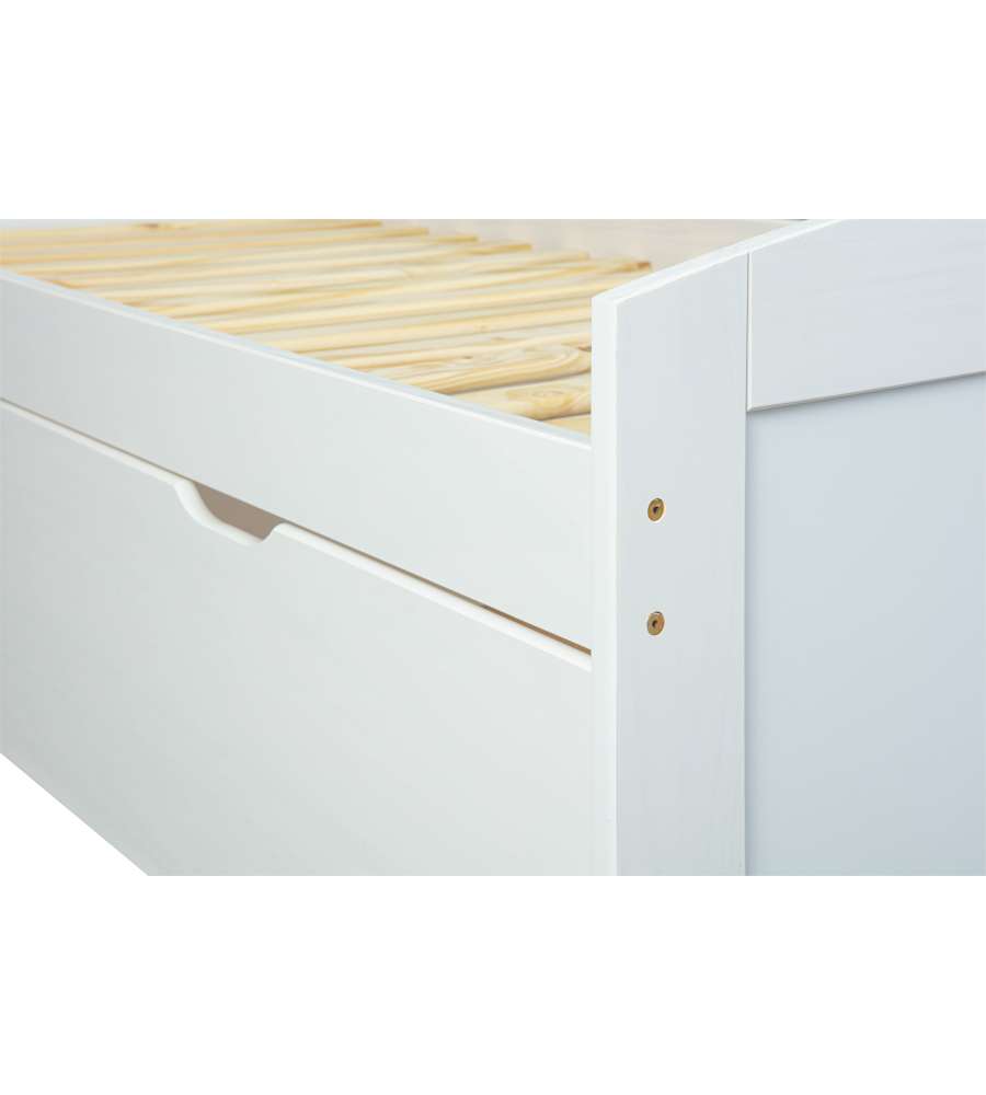 Cassettone letto bianco 80x190 in Pino con materasso incluso 90.10-S17WM